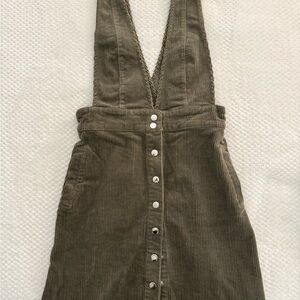 Olive Green Corduroy Pinafore Dress